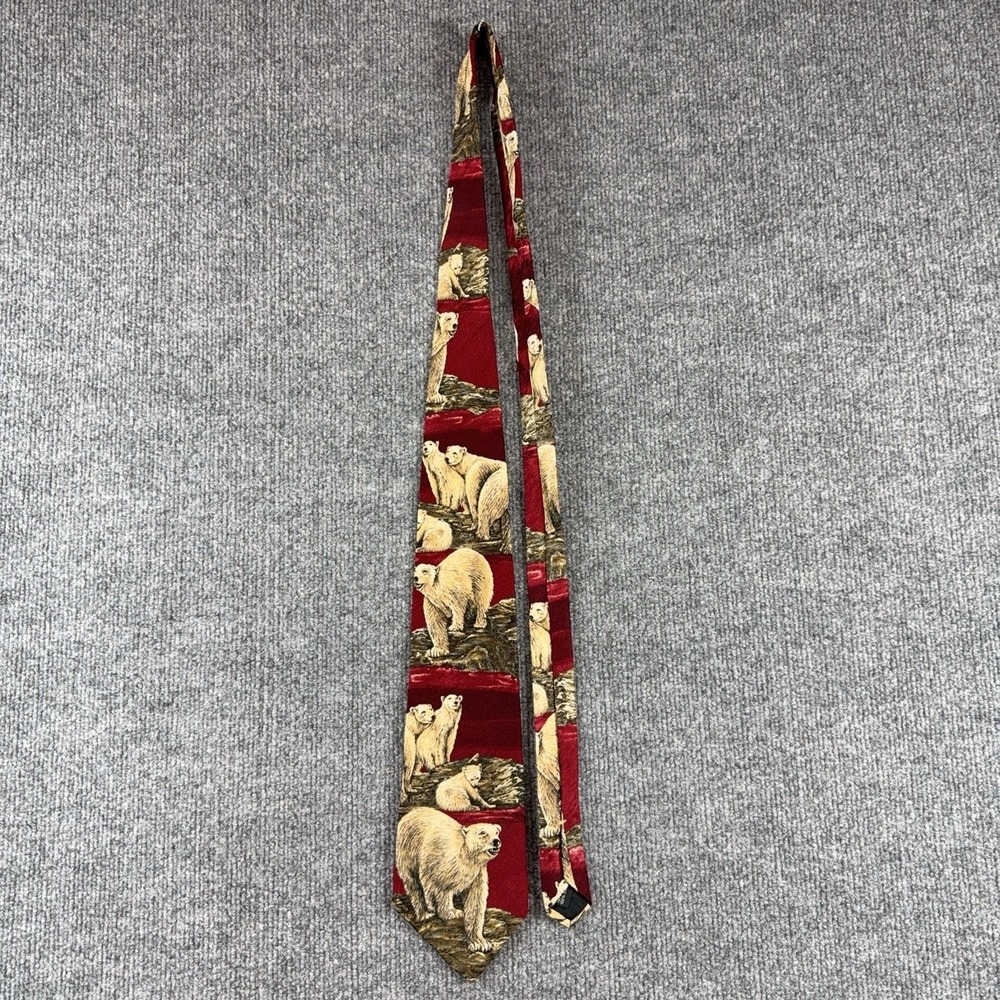 Endangered Species Tie Mens One Size Red Polar Bear 100% Silk Necktie Made USA